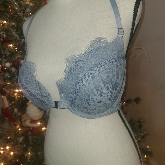 Victoria’s Secret Dream Angels Blue Lace Accent Padded Push Up Bra Size 34DD - Picture 3 of 5